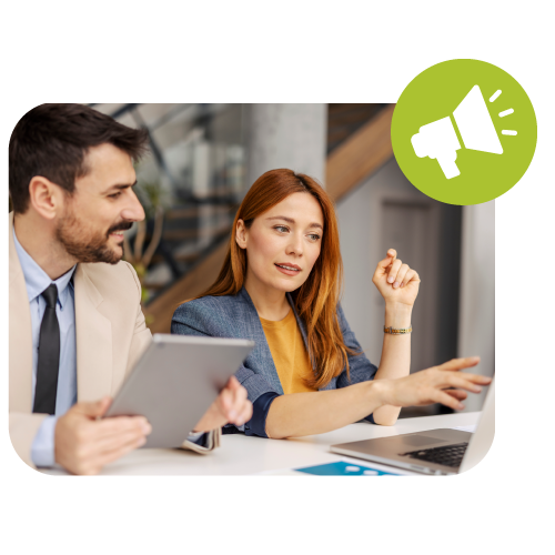 Professional discussing how to refer and earn.